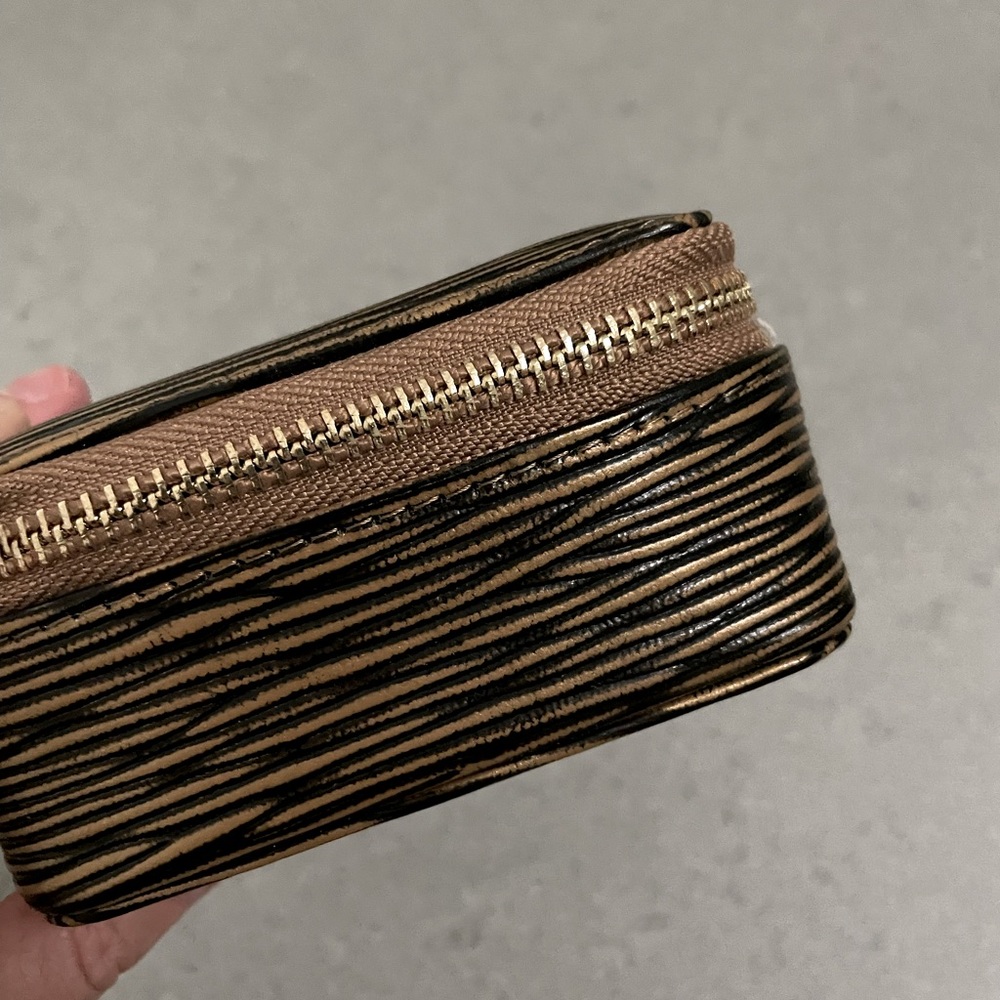 Small Leather Zip Case, Black and Gold